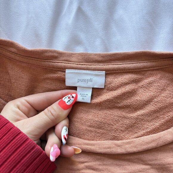 J Jill Pure Jill Blouse Womens Size XL Orange 3/4 Sleeve Sweater 100% Cotton - Picture 2 of 8